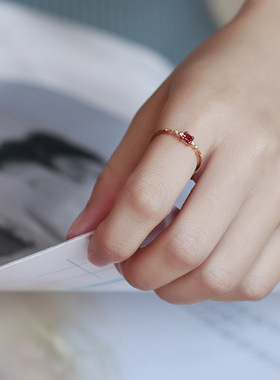 S925纯银石榴石波浪细戒指百搭