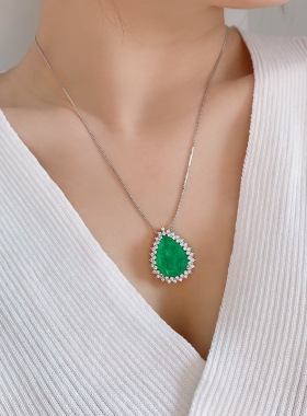 欧美微镶嵌帕拉伊巴水滴宝石项链