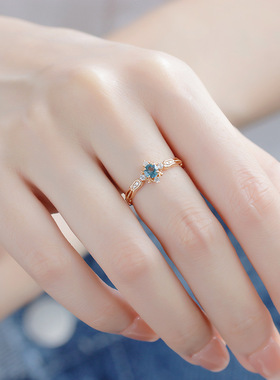 轻奢S925银蓝铃花托帕石女戒