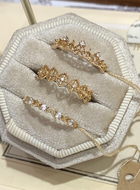 中古蕾丝S925银镀金菱形戒指