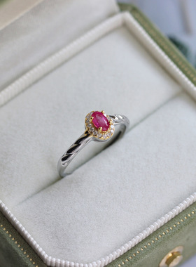 天然红宝石戒指s925银镶嵌