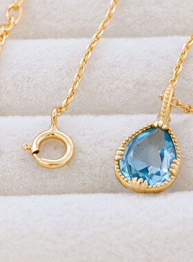 猫女天空蓝托帕石双面锁骨链