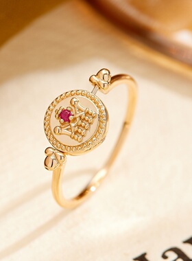 S925镀金可翻转红宝石皇冠女戒