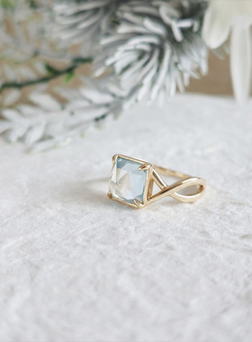 轻奢托帕石方形女戒S925镀金