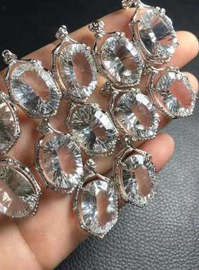 天然白水晶刻面吊坠高端大气