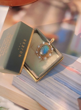 天然欧泊复古吊坠925银14K金