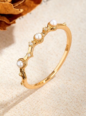 日系叠戴月光石珍珠925银戒指