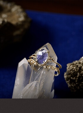 天然紫晶拉长石925银戒子
