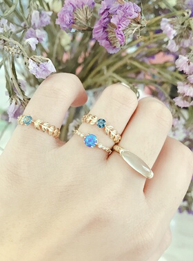 天然葡萄石925银14K镀金戒指