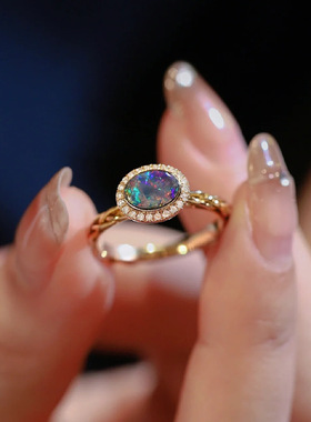 925银镀玫金蓝紫澳宝镶钻戒指