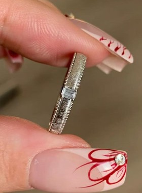 S925拉丝梯方钻轻奢叠戴戒指