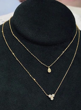 日系轻奢银镀金小水滴钻石锁骨链
