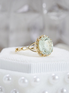 轻奢小众绿紫晶S925镀14K金戒指