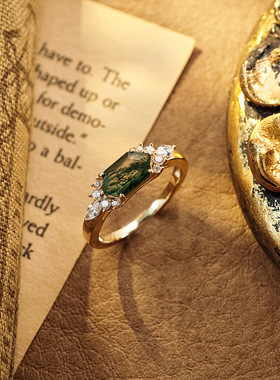 敦丽珠宝苔藓玛瑙戒指S925银镀金