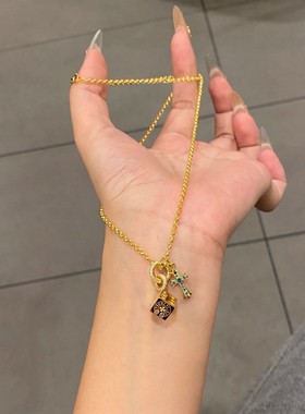 S925纯银骰子十字架锁骨项链