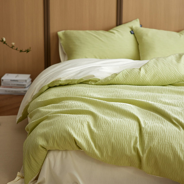 All-cotton corrugated yarn jacquard log style four-piece set