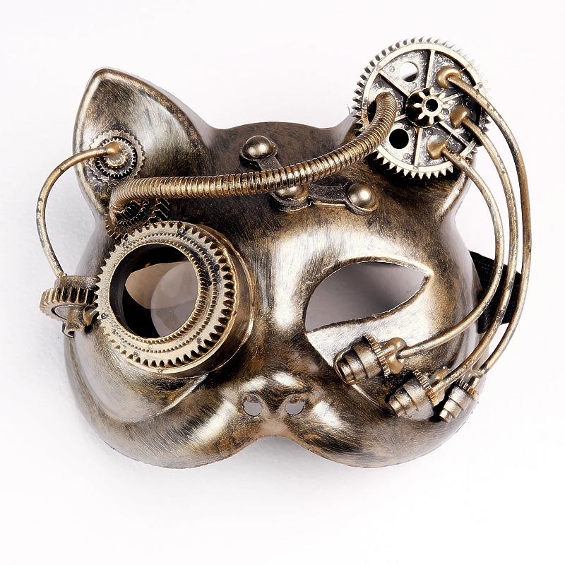 69club家动物猫女士全脸金银复古朋克铆钉面具年会表演舞台万圣节 - 图3