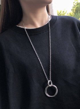 欧美跨境饰品 时尚几何多层圆环毛衣项链女 嘻哈长款夸张吊坠项饰