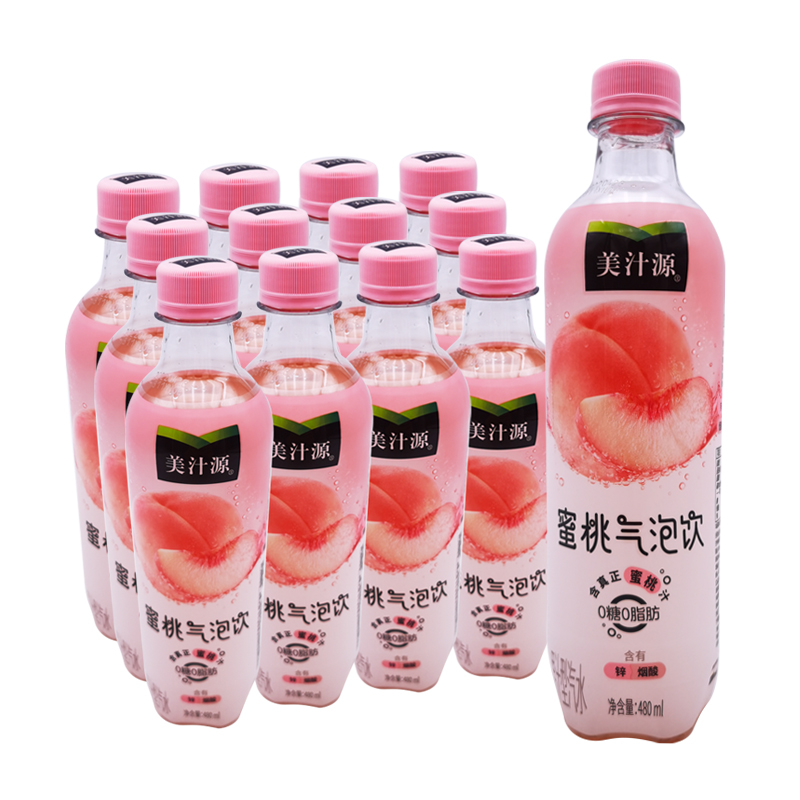 可口可乐美汁源葡萄蜜桃气泡水香柠檬味果汁480ml*12瓶 气泡水饮 - 图1