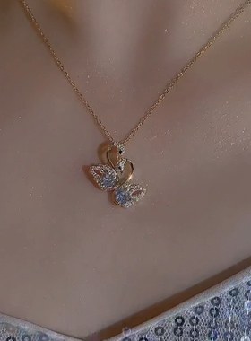 s925纯银镀18k金项链百搭双天鹅