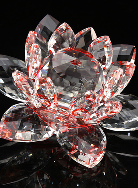 水晶莲花红色14cm招财保平安摆件