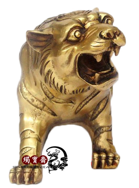 老虎摆件纯铜金钱虎招财猛虎下山