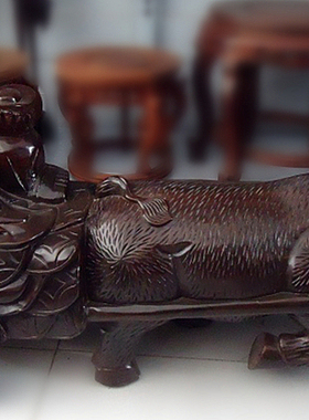 黑檀木五子闹佛牛拉佛风水摆件