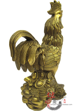 雄鸡牡丹元宝金钱公鸡摆件纯铜质