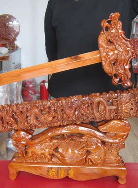 九龙宝剑台剑摆件肥城桃木雕刻