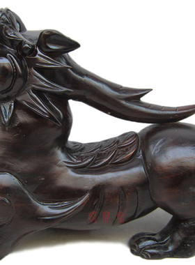 黑檀木貔貅一对风水招财摆件皮休