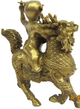 黄铜麒麟送子摆件佑子招财吉瑞兽
