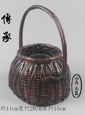 日式插花花器竹编花篮藤编手提编织复古禅意茶室摆件水养客厅田园