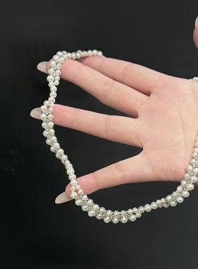 天然淡水珍珠项链编织波浪花瓣法式项链鹅颈链锁骨链女高贵典雅