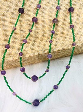 紫水晶项链锁骨链长款毛衣链女款小众设计时尚气质百搭高级气质