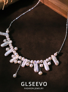 天然巴洛克珍珠纯银项链小众s925银设计吊坠颈链高级感复古锁骨链