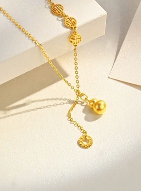 18k金福禄葫芦项链Au750吉祥新中式高级感锁骨链黄金项链