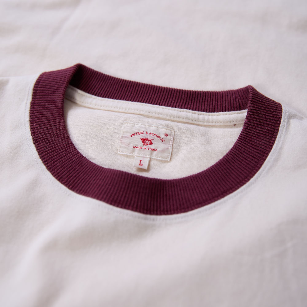 国棉壹厂瞭望小海军手工印花t男女同款美式复古撞色领纯棉短袖,淘宝优惠券,粉丝福利购,淘宝优惠卷