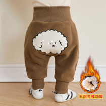 Baby plus suede thickened pants baby Winter outside wearing clip cotton high waist PP pants male and female warm fart pants