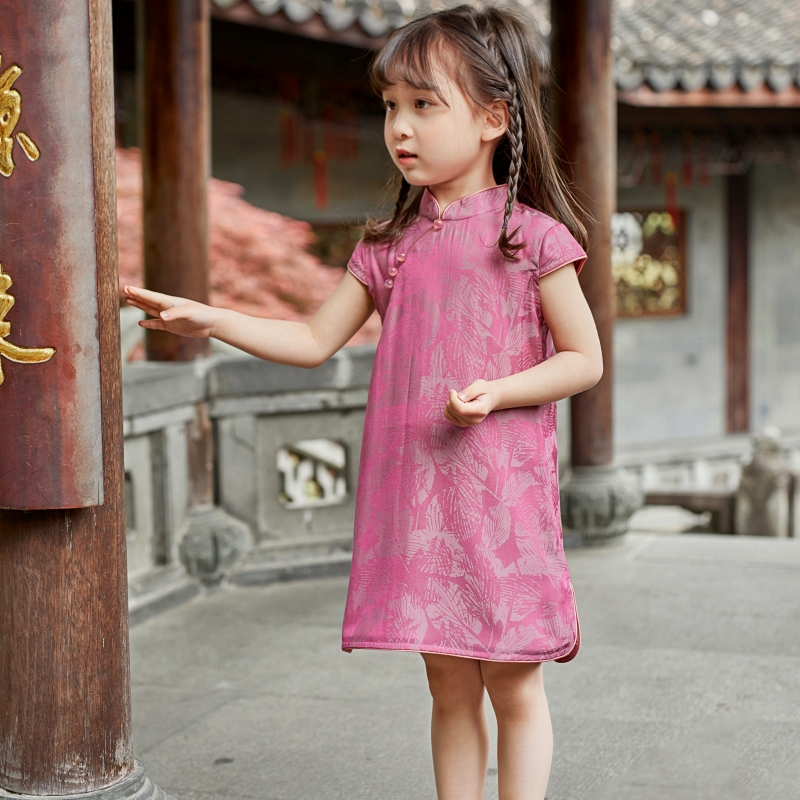 女童旗袍夏季薄款中国风儿童旗袍裙小女孩中式复古纯色唐装汉服潮 - 图2