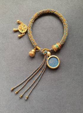 纯手绘六字箴言小唐卡手工编织轮回手绳男女同款新品推荐福利平安