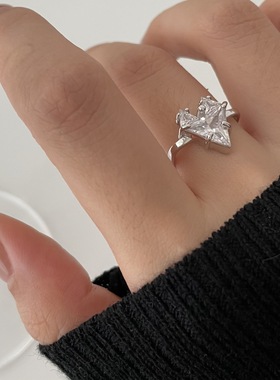 欧美几何极简925纯银戒指女小众设计感ins冷淡风几何爱心指环