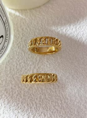 7 rings  ins风简约金属感光面链条钛钢镀18K金时尚麻花戒指女