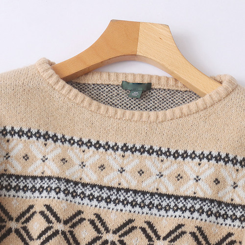 外贸短款圆领钩花毛衣秋 冬新款长袖保暖加厚针织衫休闲上衣22114 - 图1