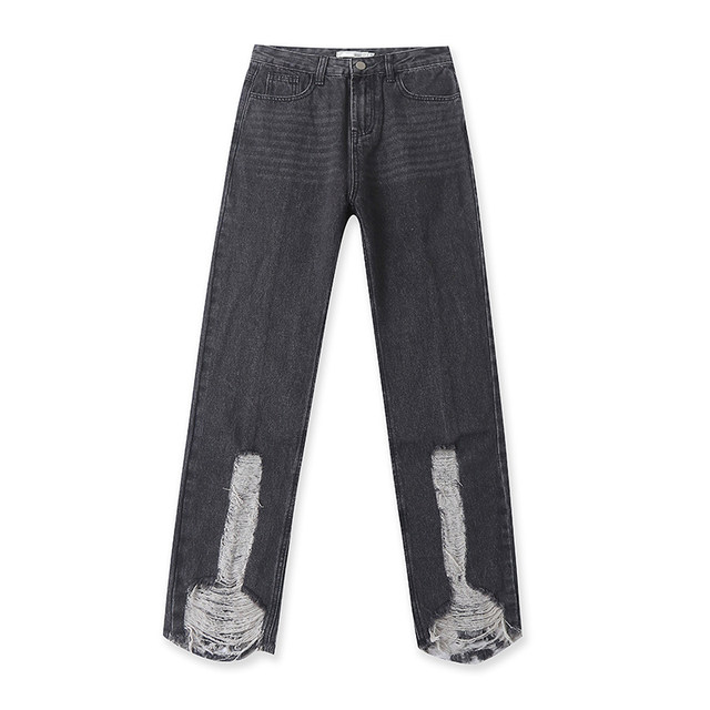 ພາກຮຽນ spring ແລະ summer ຂອບດິບ ripped ຂາຊື່ jeans ວ່າງສໍາລັບແມ່ຍິງ