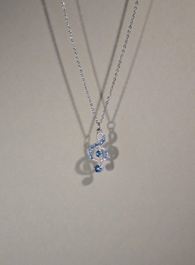 蓝色点钻音符吊坠锁骨链