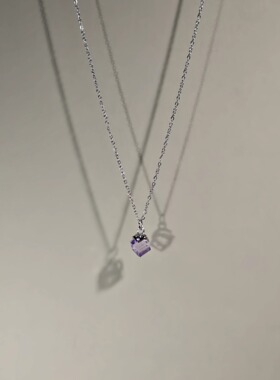 紫色方块水晶女生项链锁骨毛衣链