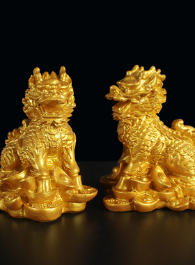 树脂金色古铜麒麟摆件
