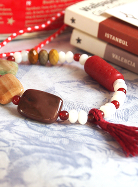 珠莲碧荷小熊天然石拼粉手链