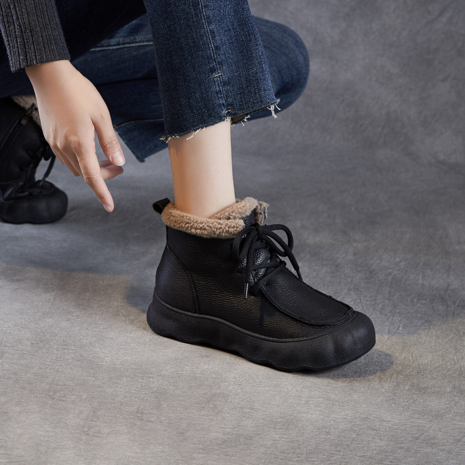 头层牛皮雪地靴女加绒加厚软底短靴2025冬新款真皮复古高帮鞋棉靴,淘宝优惠券,粉丝福利购,淘宝优惠卷