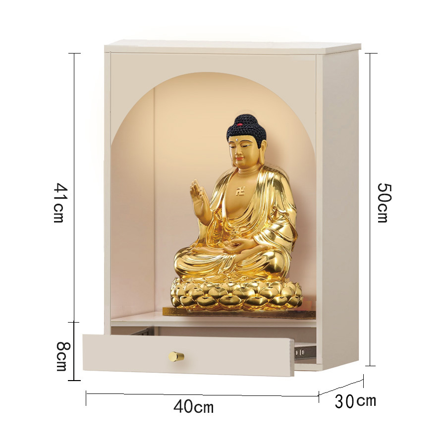 奶油风实木佛龛壁墙上壁挂柜小户型家用财神龛吊柜供桌菩萨供奉台 - 图2